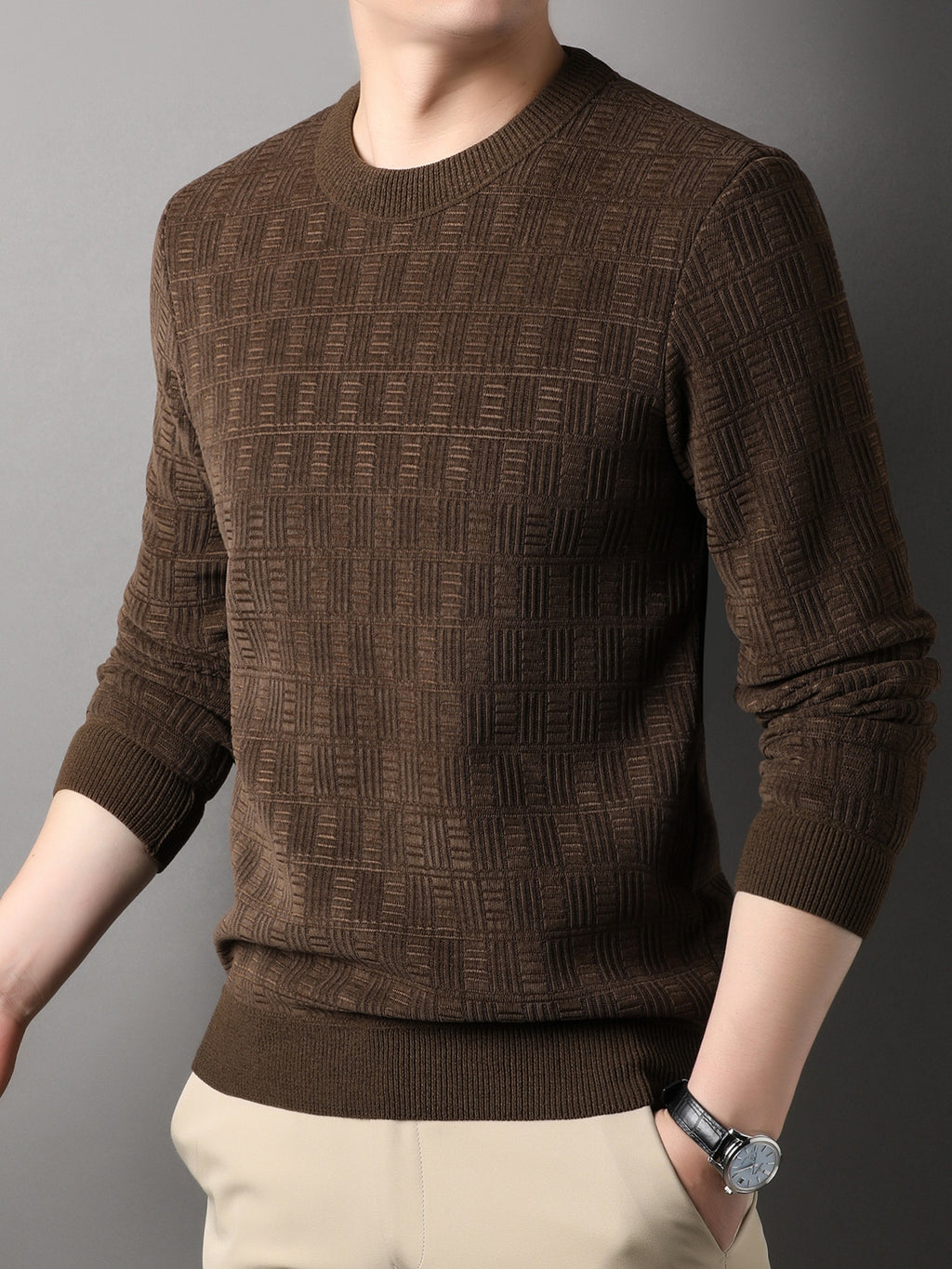 Men'S Heavyweight Winter Sweater - Thick Warm Pullover Sweater with Round Neck, Long Sleeve Casual Sweater for Cold Weather, Solid Color /Brown/, Winter Clothes, BrownRed/, Knit Sweater, Knitted Texture