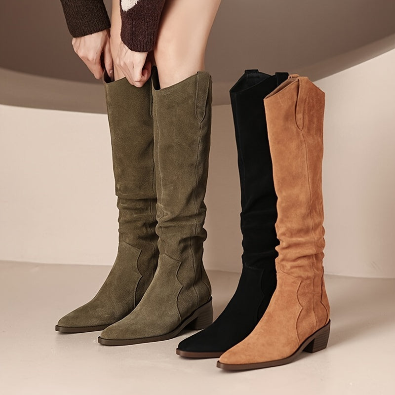2022 Vintage Western Cowboy Boots with Coarse Heels and Frosted, but Knee-length Boots, Female Slim Boots, Knight Boots
